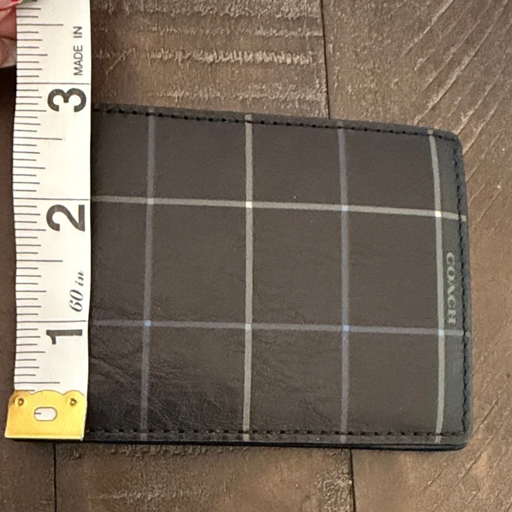 Coach Black and Gray Plaid Leather Card Holder